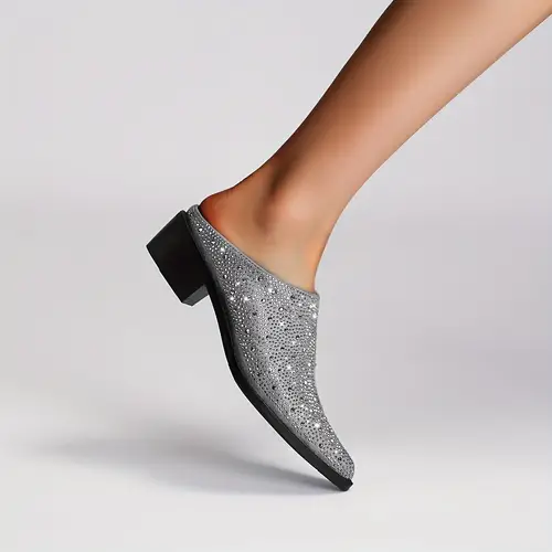 womens detail backless slide sandals fashionable pointed toe slip on chunky low heeled mule shoes