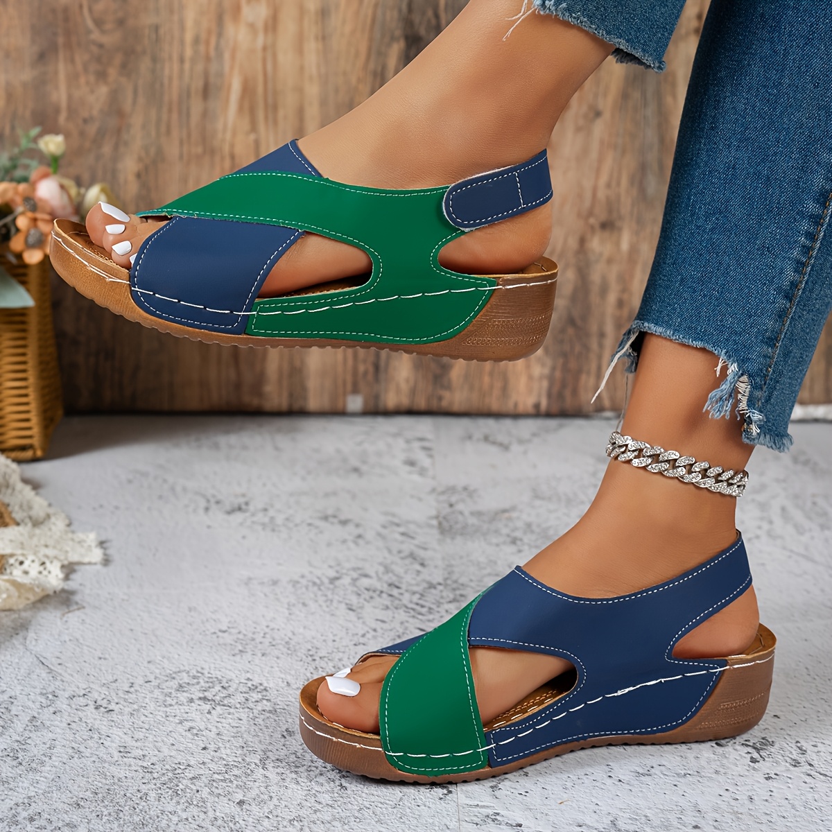 TEMU Sandalias de Moda Casual de Talla Grande para Mujer, Cómodas y Elegantes, con Gruesa, Diseño Versátil, Colores Vibrantes, Costuras , Correas
