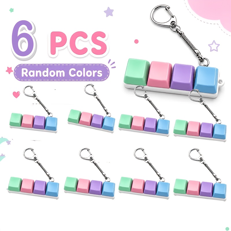 TEMU 6pcs Four-button Keyboard-shaped Pendant, Random Style Unique Press-type Keychain Decompression Toy, Decompression Button, No Luminous Small