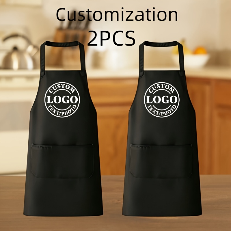 TEMU 2pcs Customizable Aprons - Personalized Chef, Bbq, Gardening, Diy Aprons With Logo/text/pattern Customization - Durable And Easy To Clean,