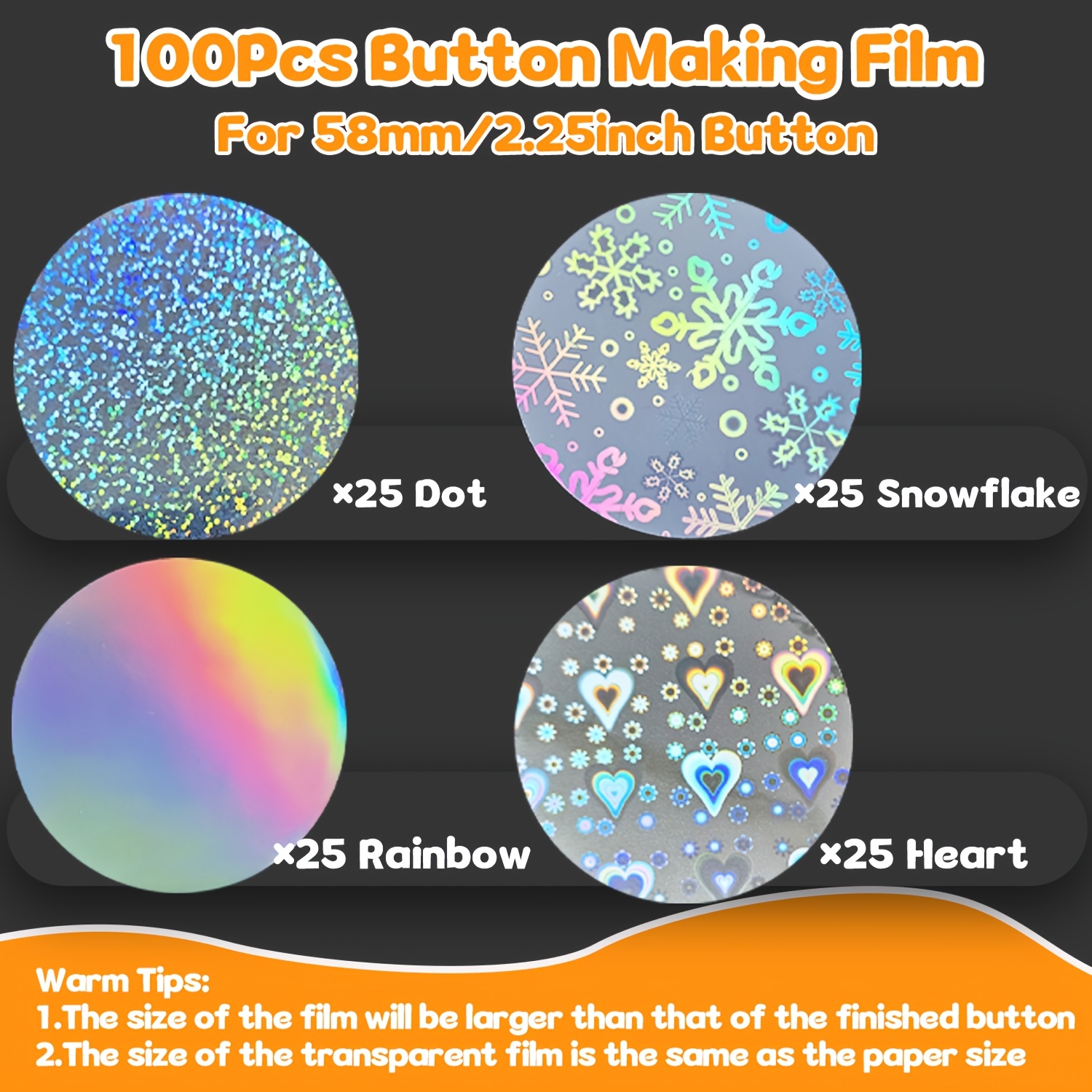 TEMU 100pcs Pack Suitable For Button Manufacturers & Diy Badge Making - 100pcs Pet Transparent Color Badge Film Sheets With Laser Lamination Suitable