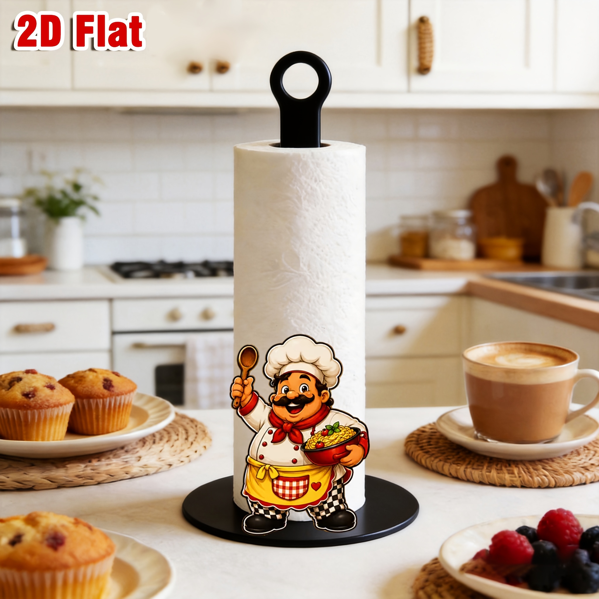 TEMU 2d Flat, -dimensional Kitchen Tissue Holder Ornament With A Plastic Base, No Tissue Included, 2d Flat