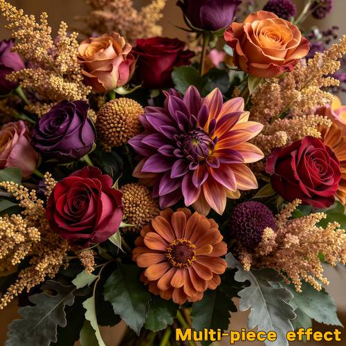 realistic artificial flower bouquet with peony rose dahlia lavender chrysanthemum orange red suitable for home decor wedding centerpieces tabletop arrangements plastic faux flowers for christmas mother day graduation displays