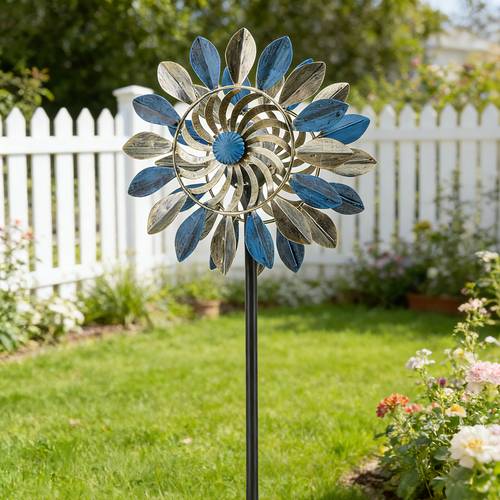 metal solar leaf wind spinner with double sided rotating led auto on off solar power weatherproof garden decor for yard lawn patio and walkway decorative outdoor solar for landscape and holiday decoration