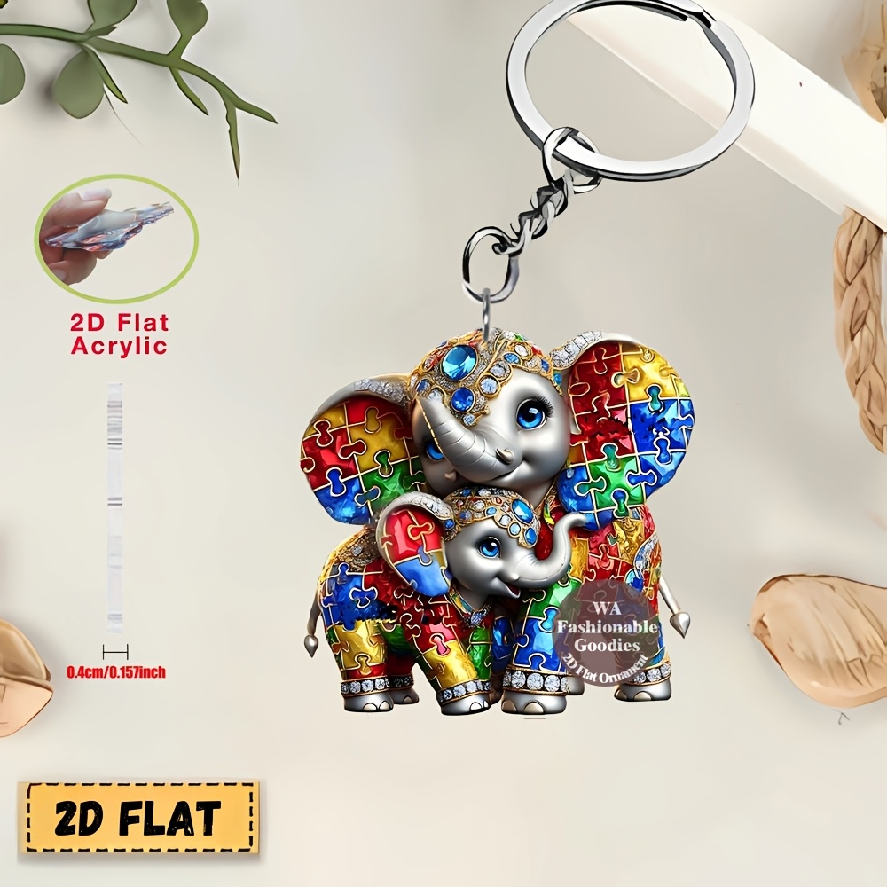 TEMU 2d Flat - Elephant Pattern Acrylic Keychain - Elephant Mother And, Perfect For Home, Bag, Car Pendant Phone Decoration, Ideal Birthday, Party,