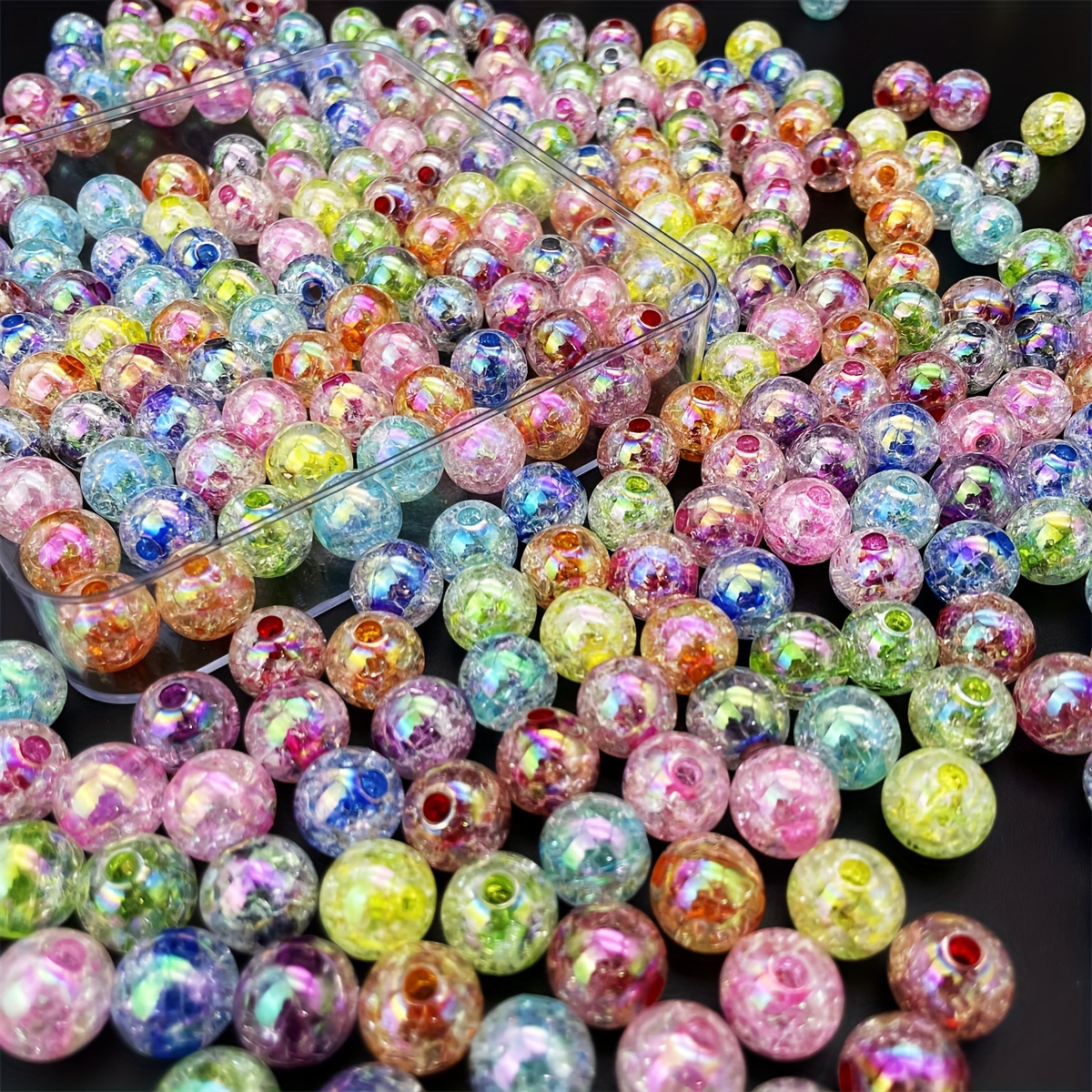 

20/16/12/8 Pcs Color Plated Acrylic Beads, Crackle Sugar Heart Round Loose Beads, Jewelry Making Diy Bracelet And Other Creative Handmade Craft, 14/16/18/20mm