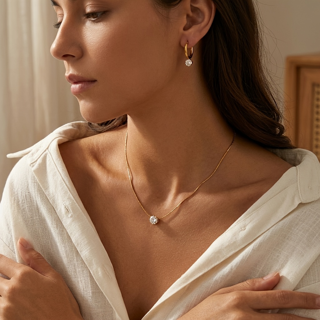 18K Gold-Plated Zirconia Necklace & Ear Cuff Set