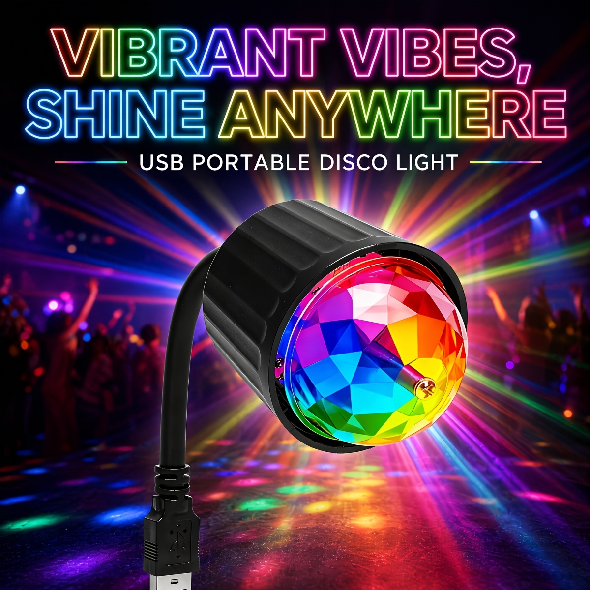 TEMU 1pc Colorful Disco Light, 360° Adjustable Beam Angle, Rgb Colorful Led Beads With 360° Auto Rotation, Usb-powered, No Installation Or Wiring