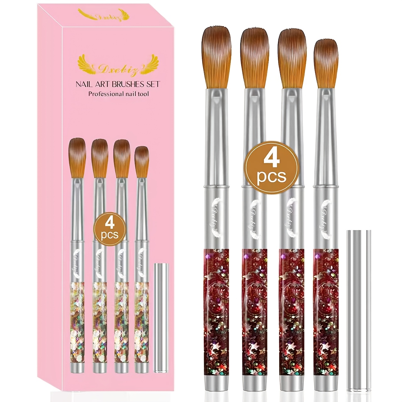 Image of 4pcs Kolinsky Acrylic For Nail Brush, Oval Shaped For Nail Acrylic Brush For Nail Extension Carving 3d Tech Beginner