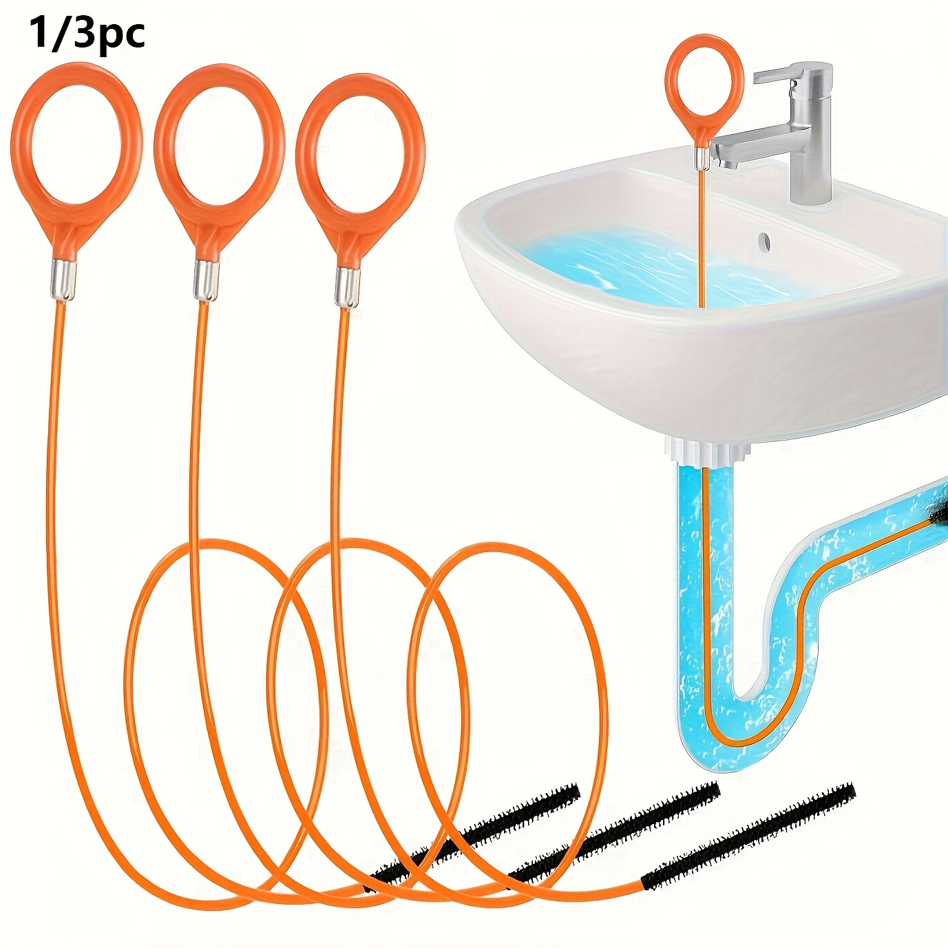 Juego de 1 pieza / 3 piezas de gancho desatascador extralargo de acero inoxidable con r...