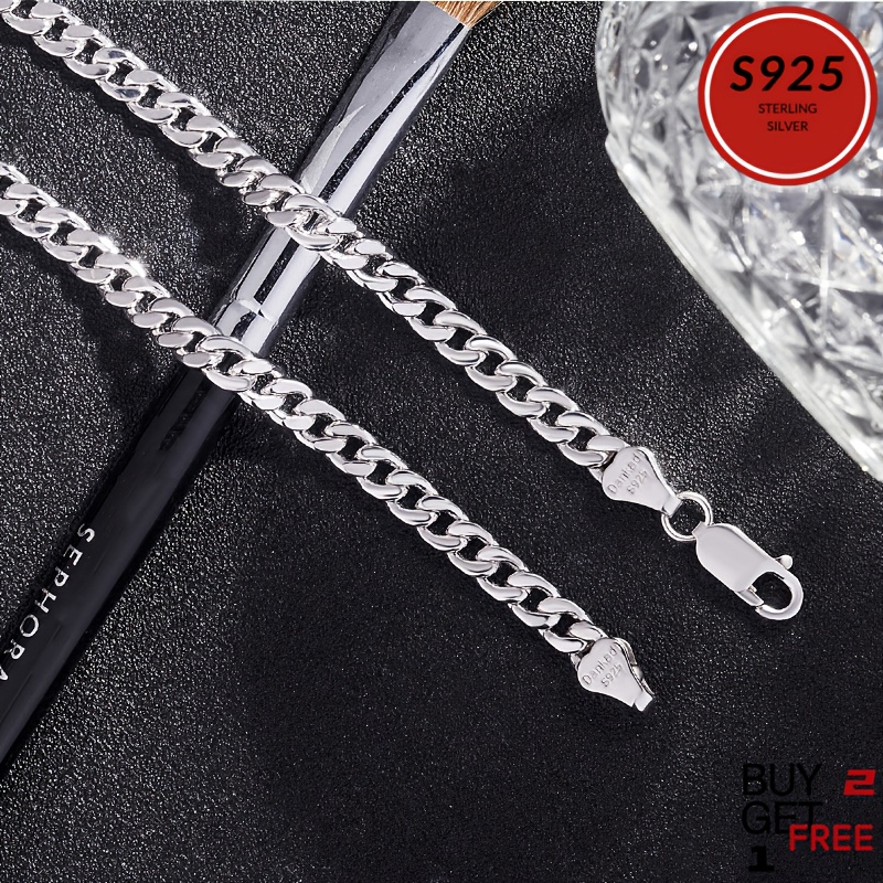 TEMU S925 Pure Silvery 10mm Cuban Chain Necklace, Suitable For Men And Women, Hip-hop, , Fashionable, Trendy, Daily Parties, , Ladies, Any Holiday -