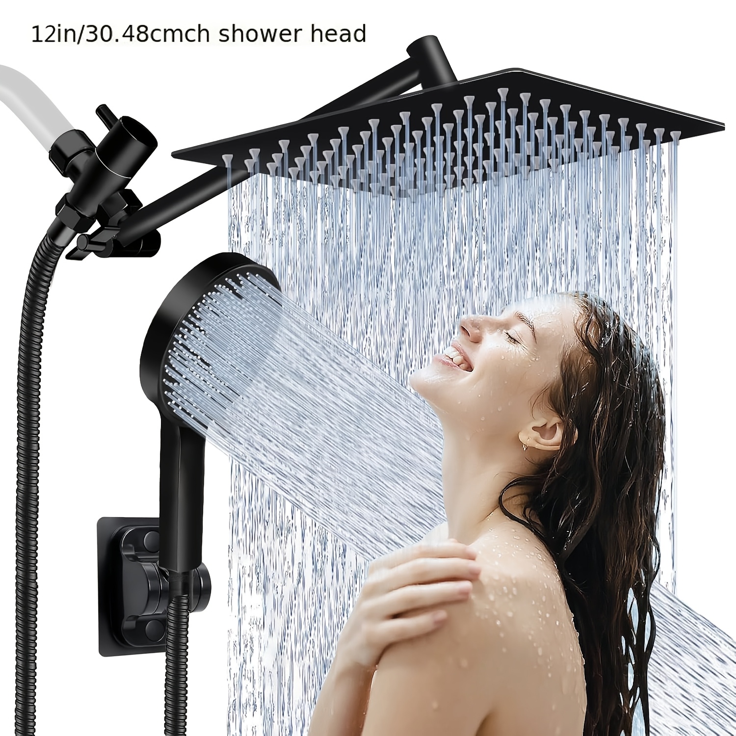 ultimate Shower Head, High Pressure Rainfall/Handheld Shower Combo with 11'' Extension Arm, 3 Settings, Anti-Leak Shower Head with Holder, Height/Angle Adjustable, Chrome, Matte Black 3 ultimate Shower Head, High Pressure Rainfall/Handheld Shower Combo with 11'' Extension Arm, 3 Settings, Anti-Leak Shower Head with Holder, Height/Angle Adjustable, Chrome, Matte Black - Image 3