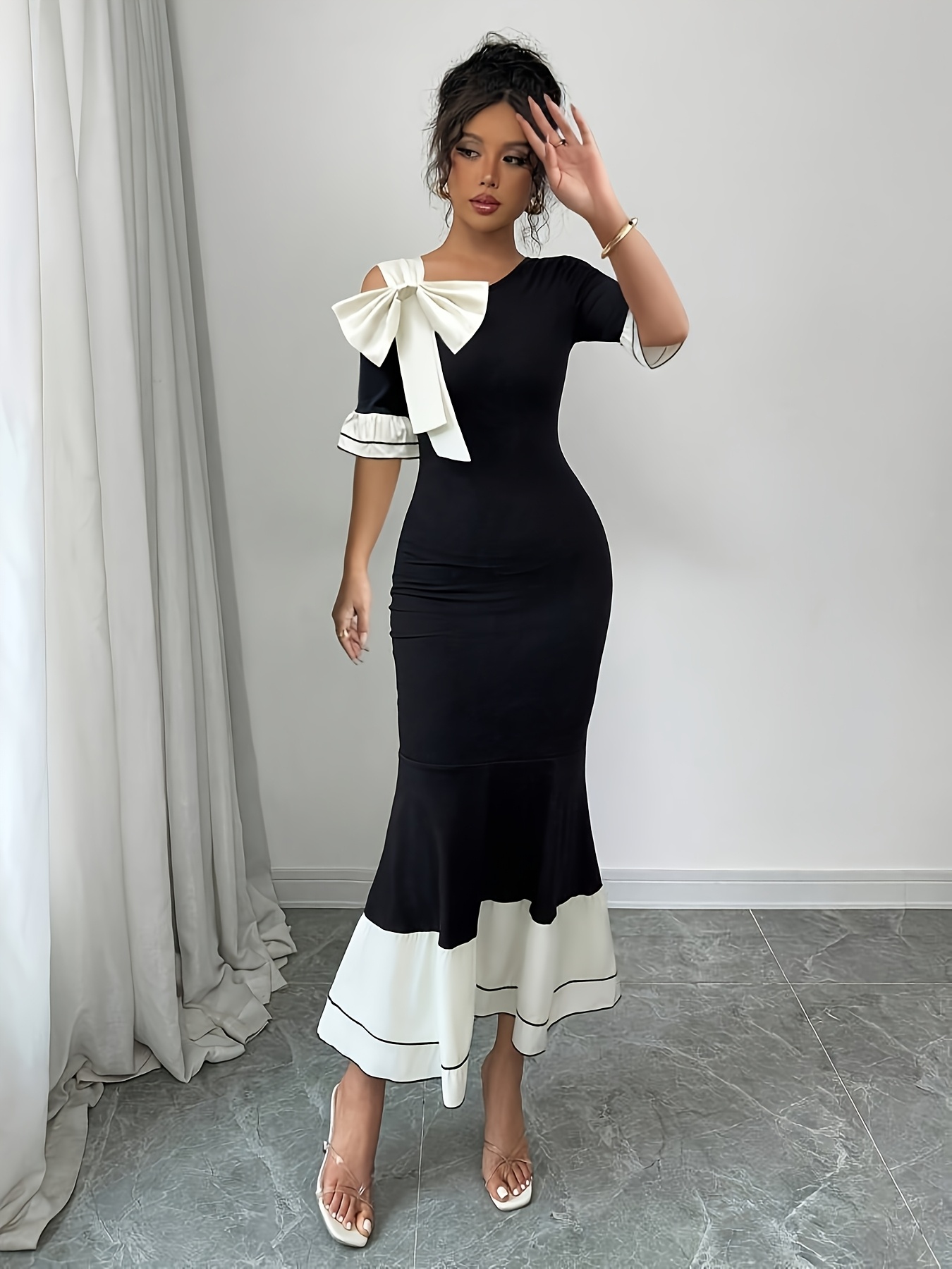 midi knit dress black Ribbed Sweater Midi Dress Black / XL