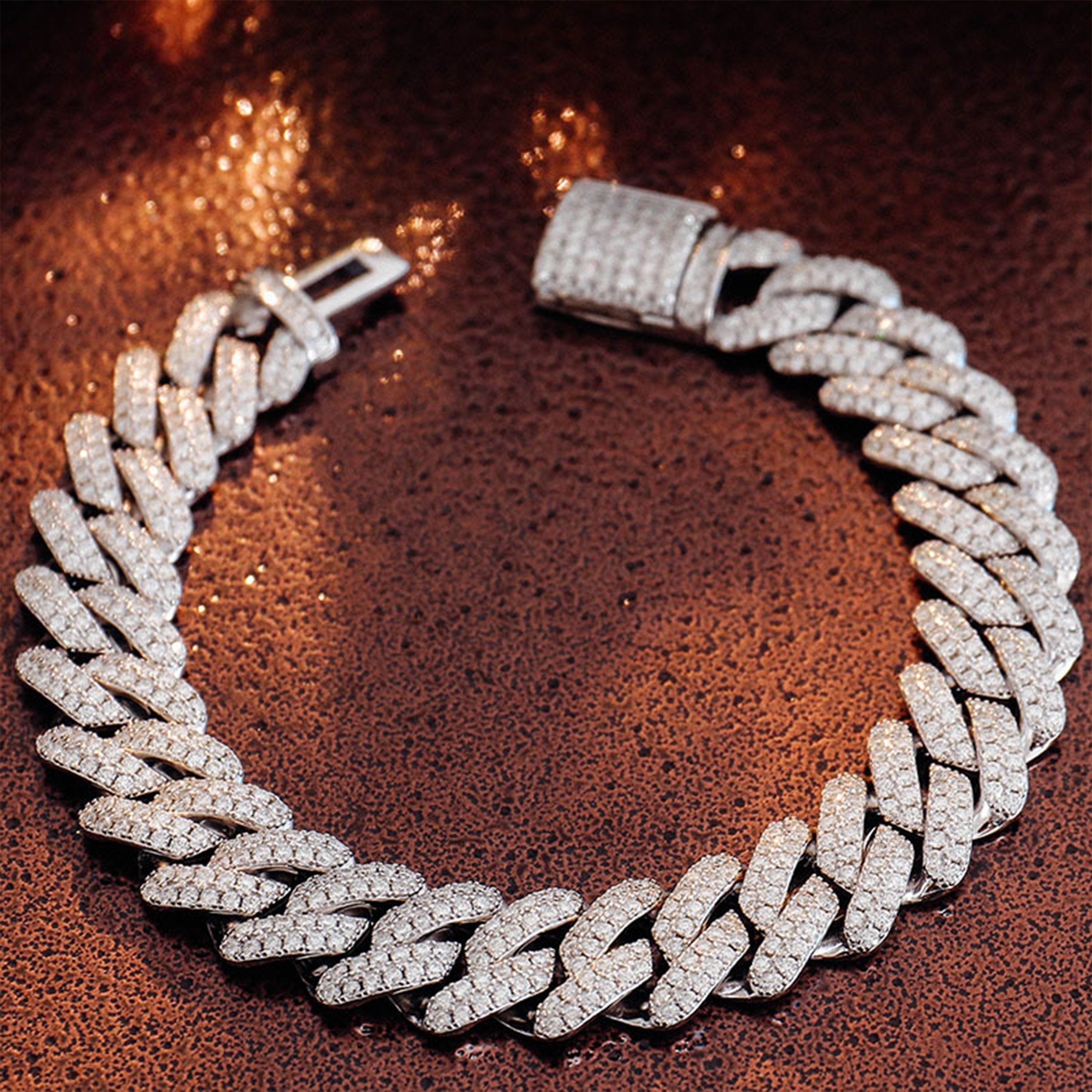 

925 Silver - Mosonite-8mm Wide -7, 8, 9 Inches Long - Men's Bracelet - Full Brick - Bracelet