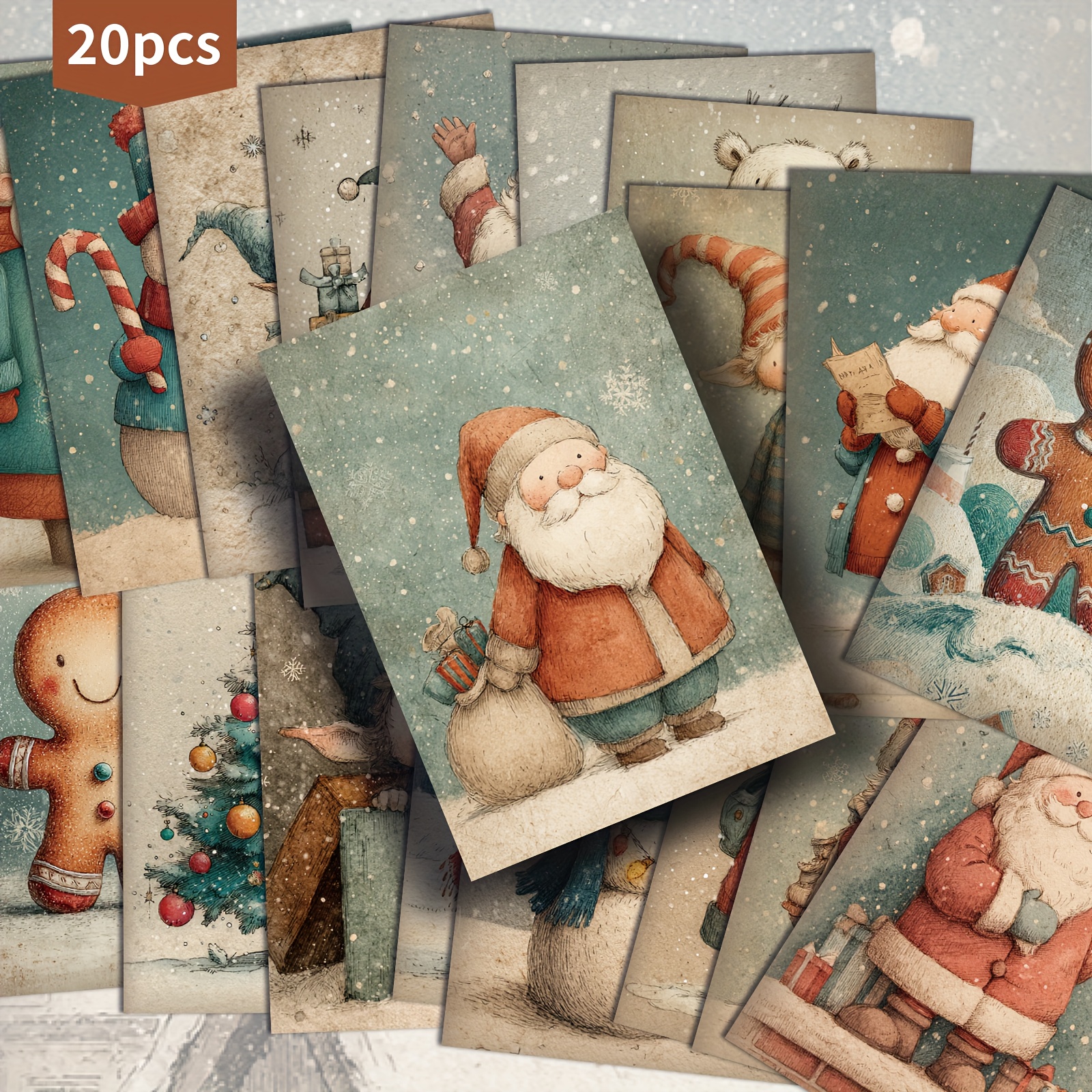 TEMU Set Of 20 Retro-style Christmas Postcards Measuring 4x6 Inches, Featuring Classic Pinup Art, Perfect For Scrapbooking And Crafting