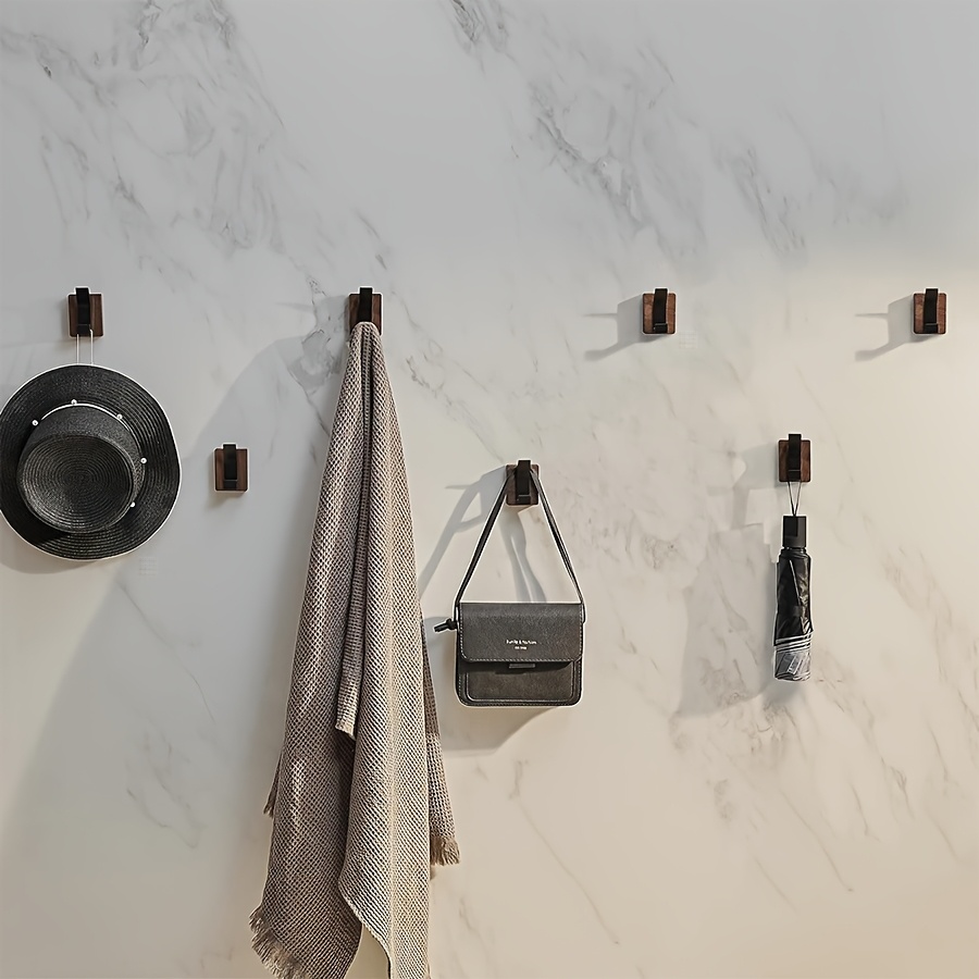 2pcs Walnut Aluminum Arm Wall Hooks - Rustic Modern Design with Walnut Finish, Anti-Slip Metal Hooks for Coats, Hats, Towels, Umbrellas - Easy Install Durable Home & Kitchen Storage Solutions, Entryway Organization, Sleek Hook Design, Coat Hangers, Contemporary Style, Sturdy Construction, Household Essentials, Utility Hooks