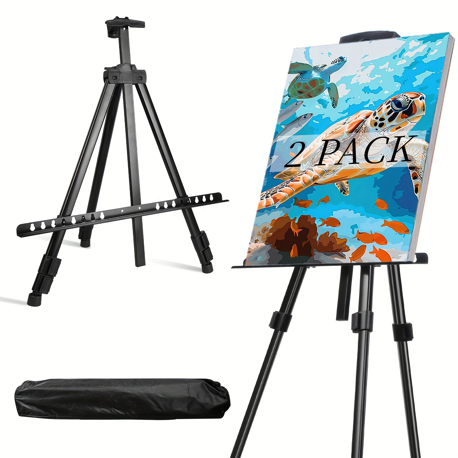 TEMU 2 pièces Chevalet en Alliage de Fer pour Peinture, Réglable de 17" à 60", Trépied Métallique pour Toile, Fournitures Artistiques, Pliable avec