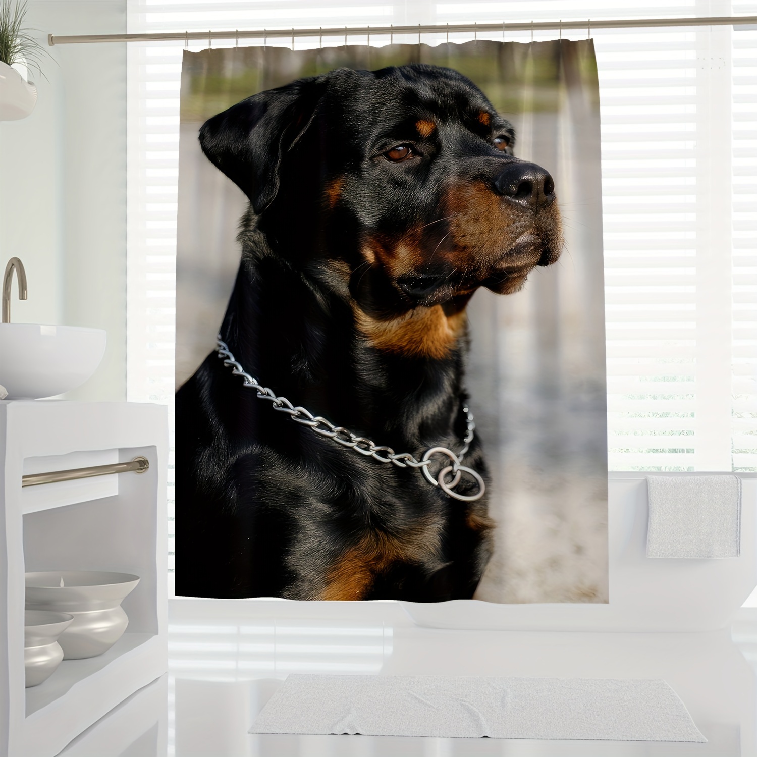 

1pc Rottweiler Pattern Shower Curtain With Hooks, Waterproof Bathroom Partition Curtain, Bathroom Accessories, Home Decor