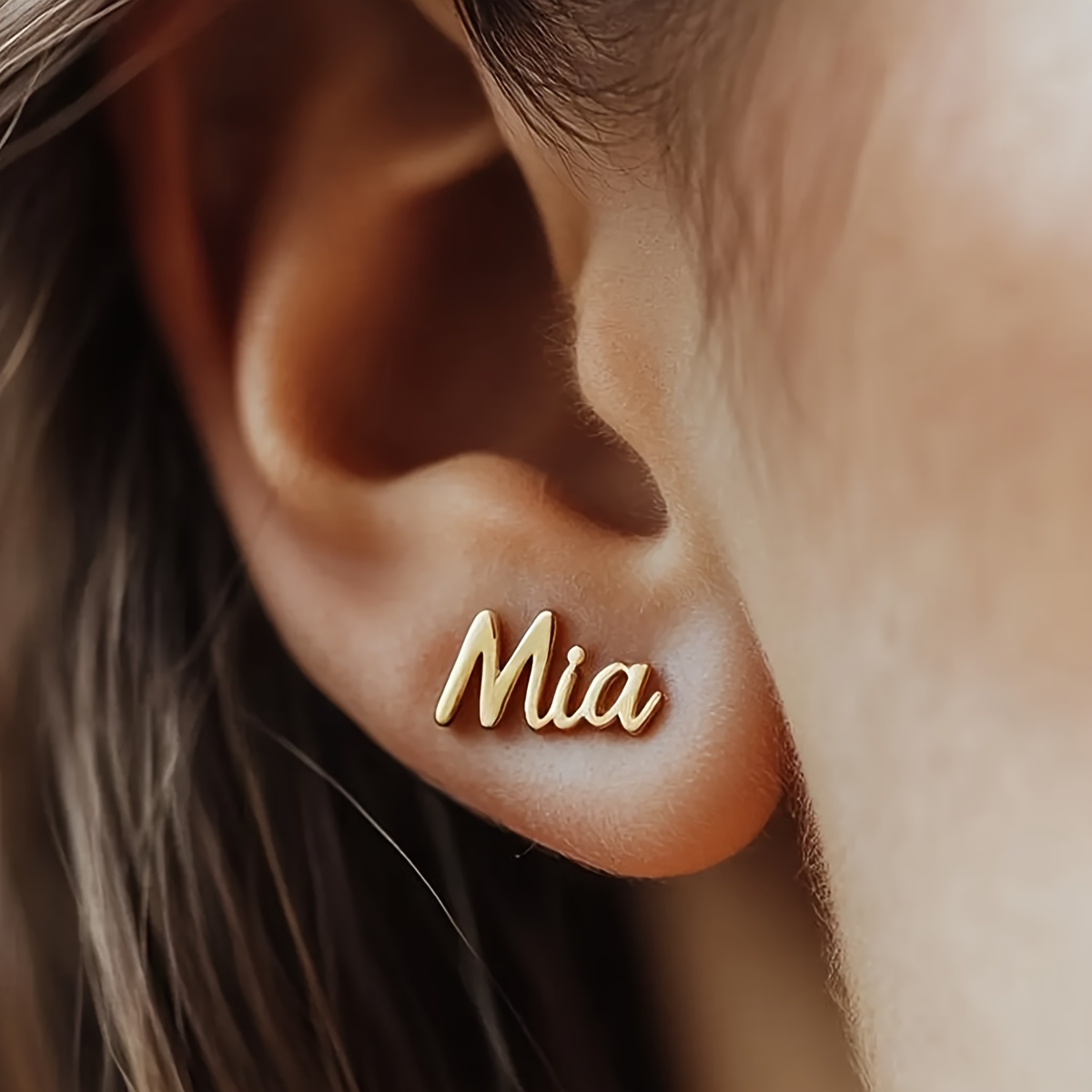 TEMU (customized Information Can Letters; Translated ) 1 Pair Of Custom ; Women's Elegant Custom Letter Nameplate Stud Earrings