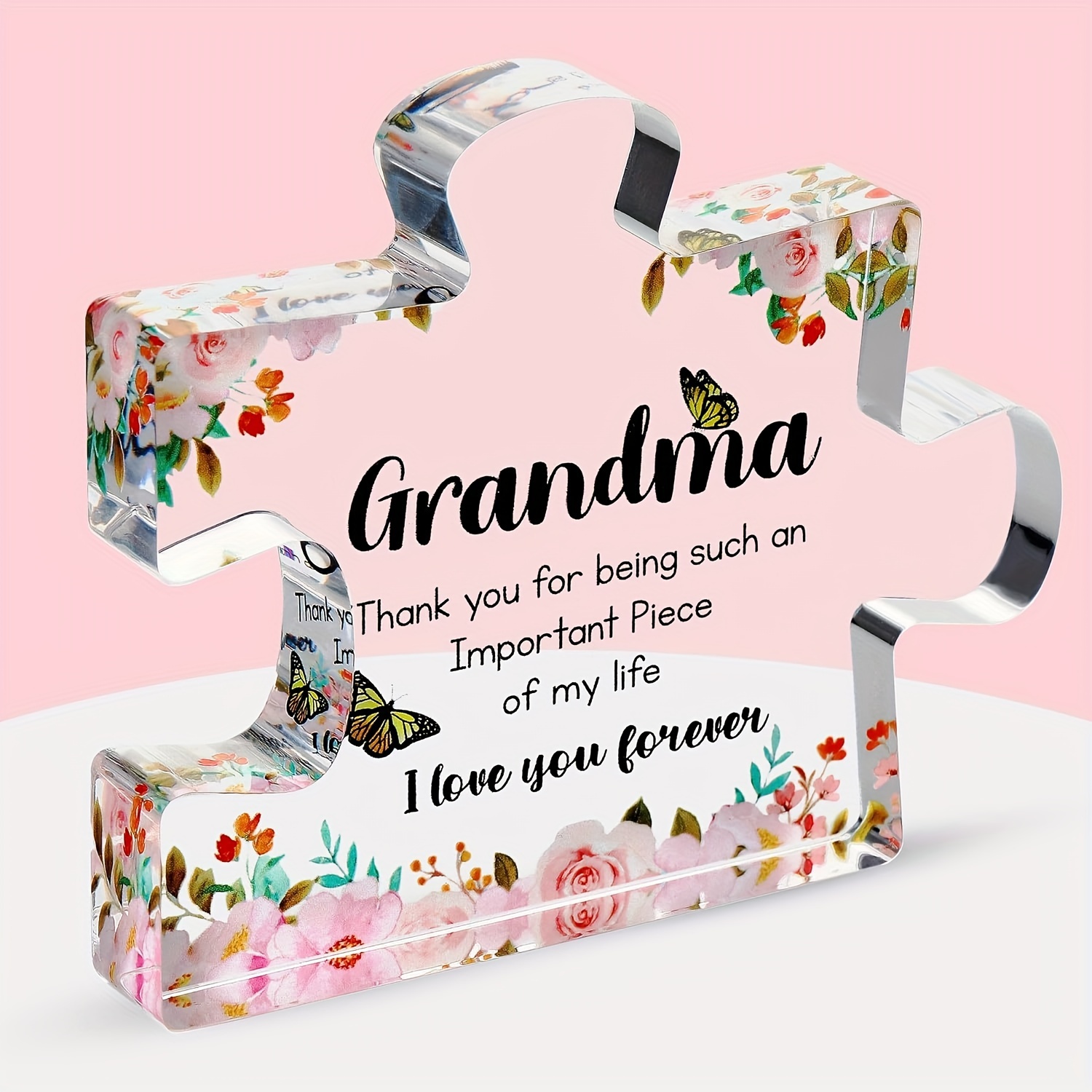 TEMU 2d Flat 1 For Grandma's Birthday, Christmas, Thanksgiving - With Cute Quotes - Puzzle Acrylic Tabletop Decoration