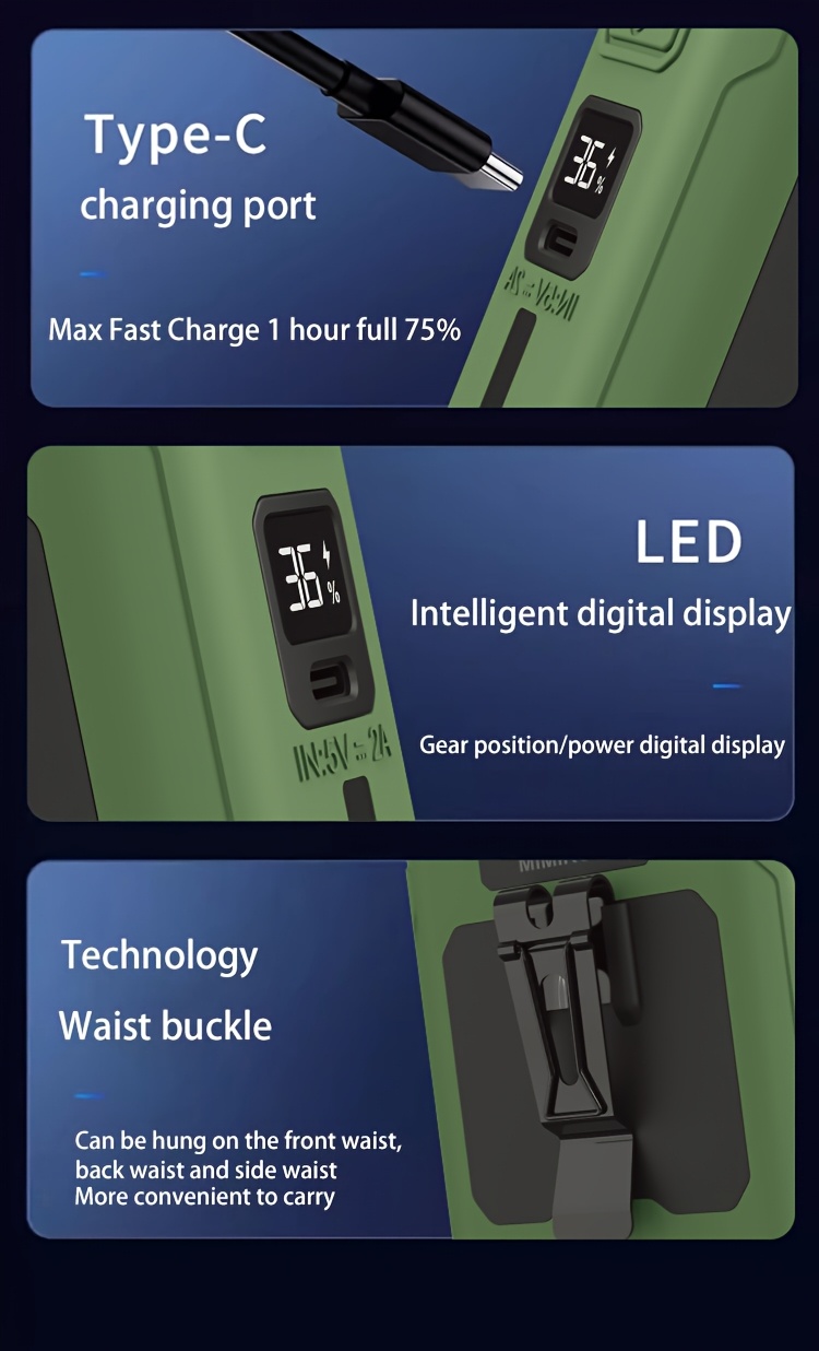 2025 pocket sized shirt fan portable waist clip body fan usb c rechargeable 5 speed adjustable personal wearable 10 40h high power outdoor hours or more battery compact belt fan suitable for site outdoor use portable fan details 6