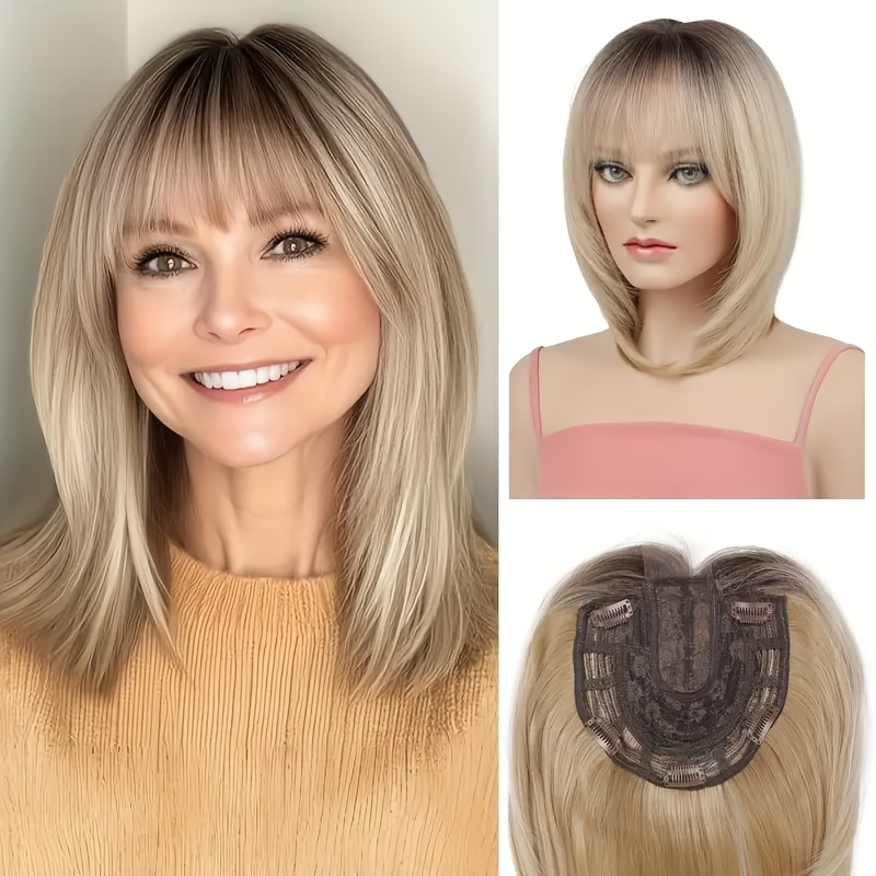 Human Hair Topper with Bangs for Thin Hair, 6 Inch Length, Handmade Lace Base Amazon.com : EMMOR 14 Inch Human Hair Topper for Women - 5  main image 2