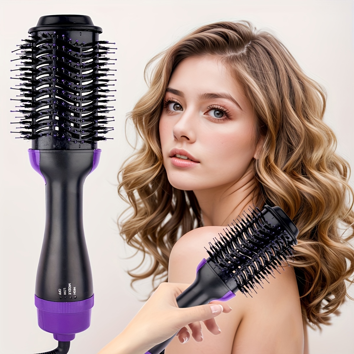 European Standard Hair Dryer and Curling Iron 2-in-1 Hot Air Brush, Wet and Dry Dual Use, Multi-Functional Styling Tool, 220V, 650W, Plug Powered, No Battery Required, Hair Dryer Attachment|Versatile Styling|Integrated Comb
