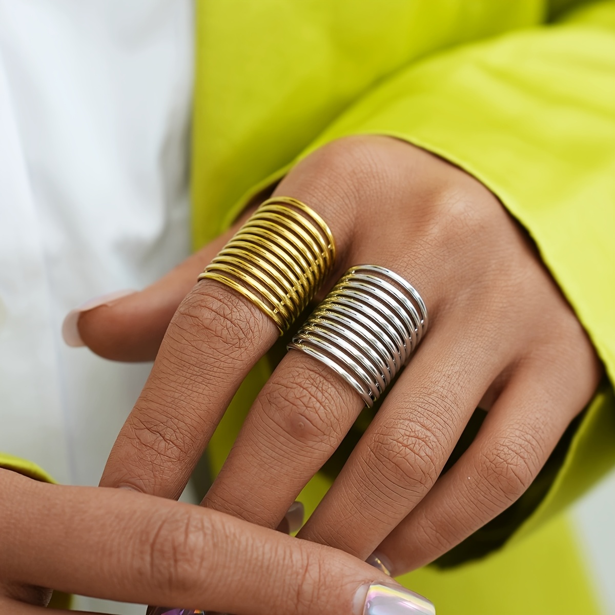 Women's Multi-Layered Geometric Design Adjustable Ring