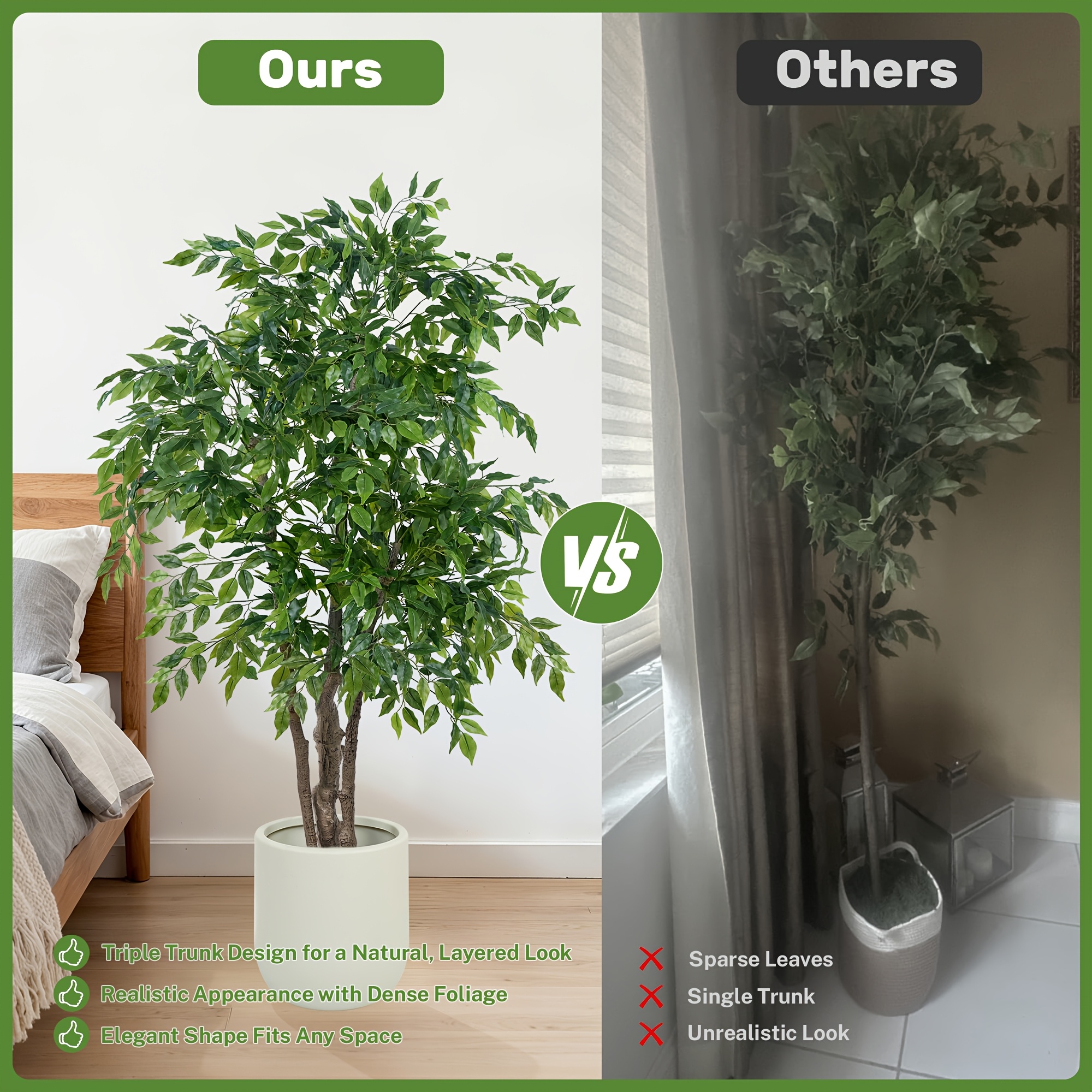 1.8m Kunstmatige Ficusboom met Witte Pot