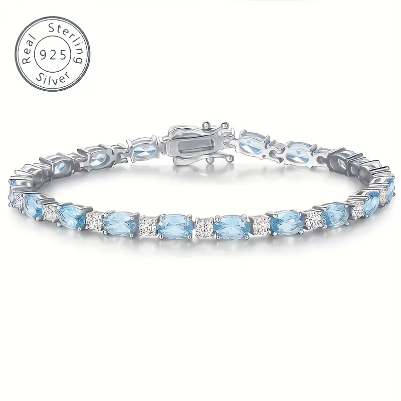 925 sterling silver high end sense simple delicate fashion elegant sterling silver aquamarine crystal bracelet prevent allergies anniversary birthday gifts gift packaging exquisitely Product details 0