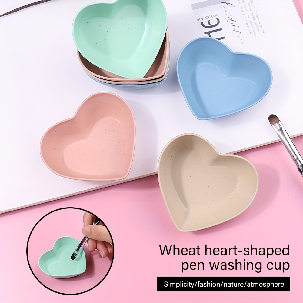 

4-pack Heart-shaped Mini Manicure Bowls – Unscented Nail Art Pen Cleaning Cups, Stackable Jewelry Trays, Gentle Polished For Safe Use – Tools & Accessories