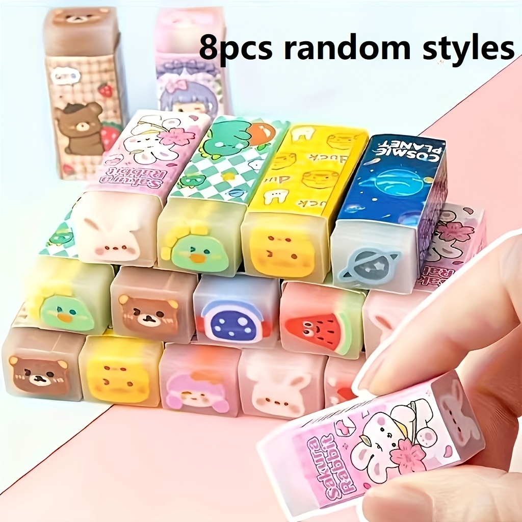 TEMU 8-pack [random Style] Cartoon Sandwich-shaped Erasers, Creative Cute Student Stationery, Drawing Correction Erasers, Less And Erasers, Campus