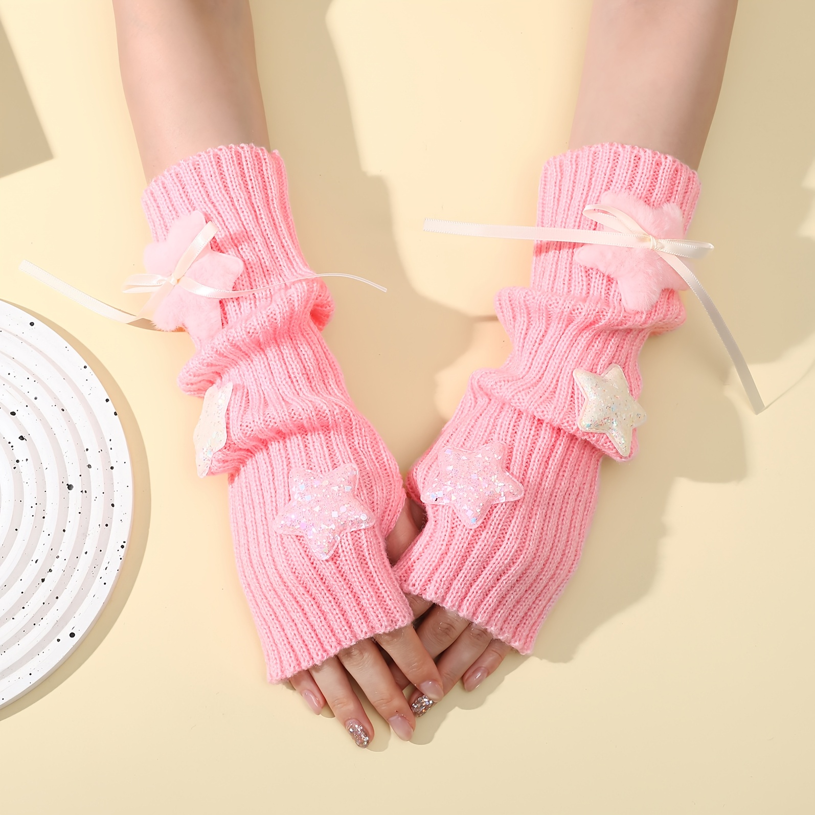 TEMU A Pair Of Sequin Star-decorated Fingerless Gloves, With Accessories In