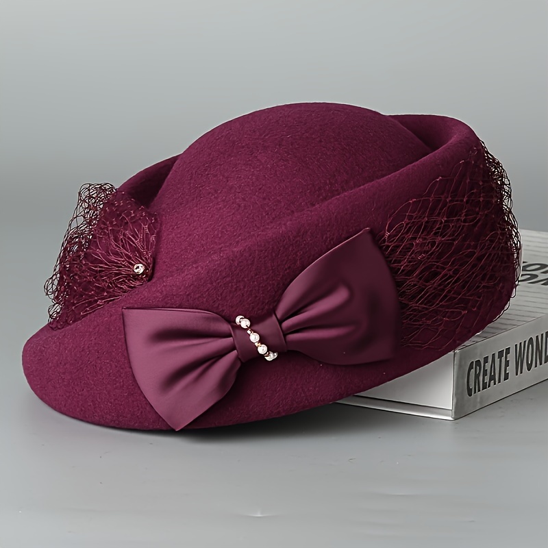 french mesh elegant bow hat wool wool beret - Temu Mauritius display picture 1