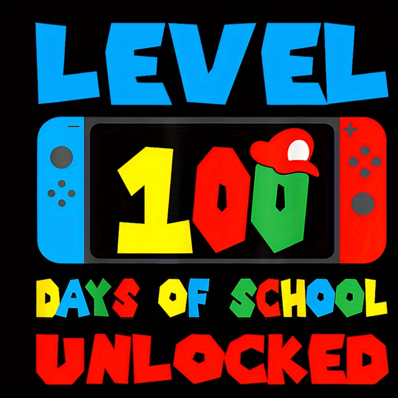 

[] Level Days Of School Unlocked" Vinyl Iron-on Decal - , Easy-to-clean Heat Transfer Sticker For T-shirts, Hoodies, Jeans, And Backpacks - And Stylish Design For Boys