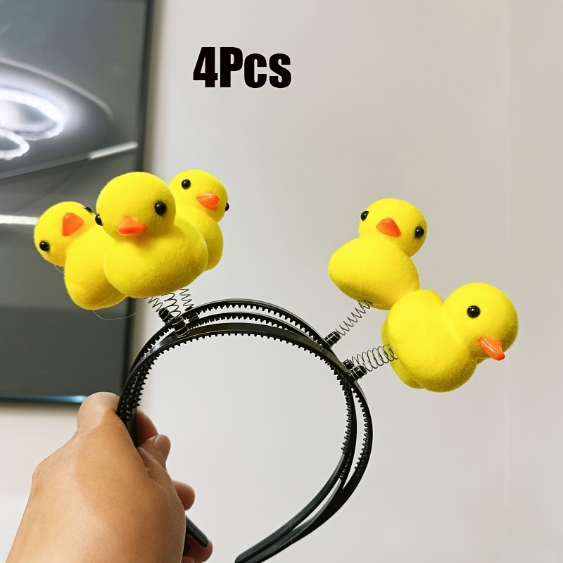 TEMU 4pcs Of Adorable Cartoon Yellow Duck Hairbands, Perfect For Photo Booth Props, Valentine's Day Decorations, Ideal For Valentine's Day Parties,
