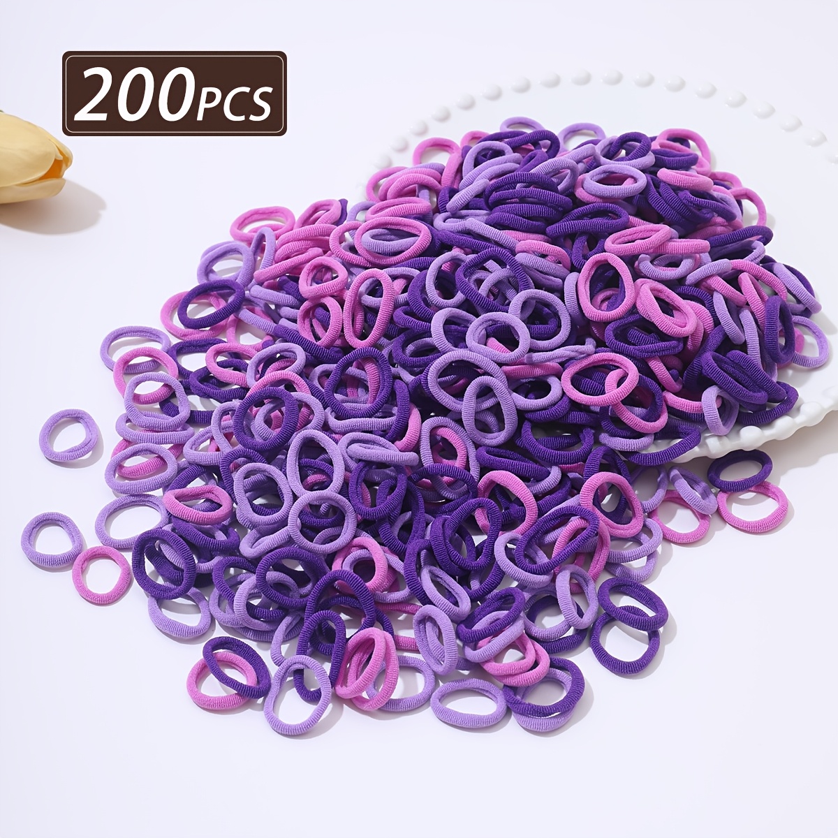 TEMU 200pcs Women's Deep Purple And Light Purple Mixed Color Hair Ties, High Elasticity, Non-damaging Hair Elastics For, Hair Management, Half-up