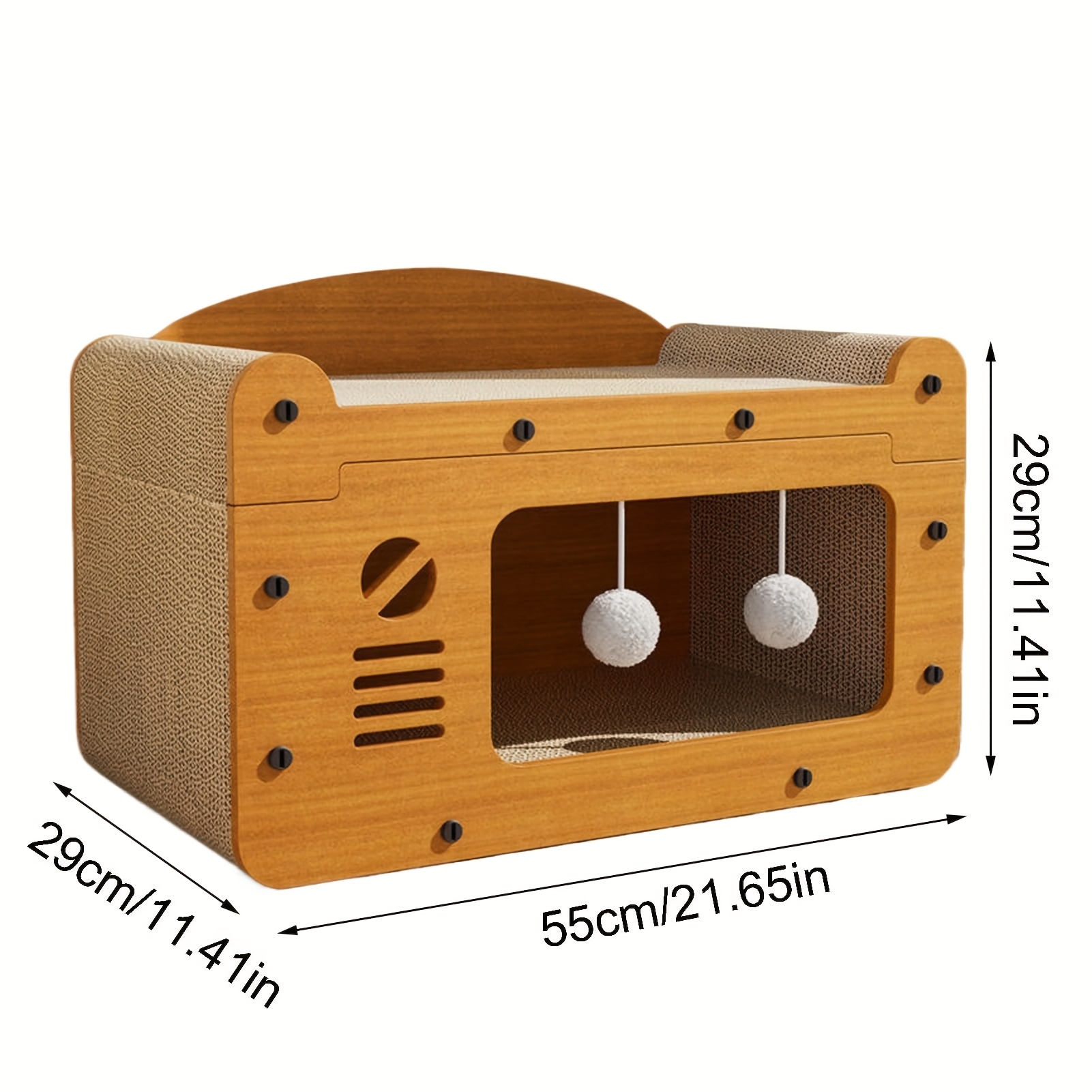 E-shop Luxuriöses großes Katzenkratzbett mit hängenden Spielzeugen und bequemem Kissen - Robustes Karton, mehrstufiges Design für alle Katzengrößen,