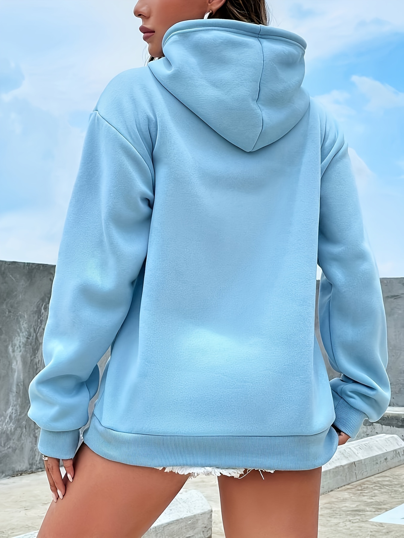 Women'* Blue Hoodie Soft Pullover Sweatshirt, Cozy Fall/Winter Hooded  Sweatshirt for Everyday Formal Outfits Women'S Clothing, Sw