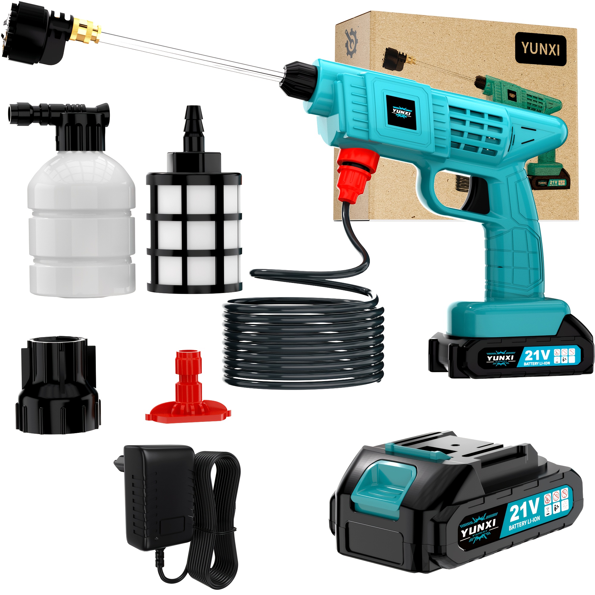 TEMU Household Wireless High Pressure Car Wash Water Gun, Battery Operated Cleaning Machine Complete With Battery, Charger, Quick Connect Nozzle And