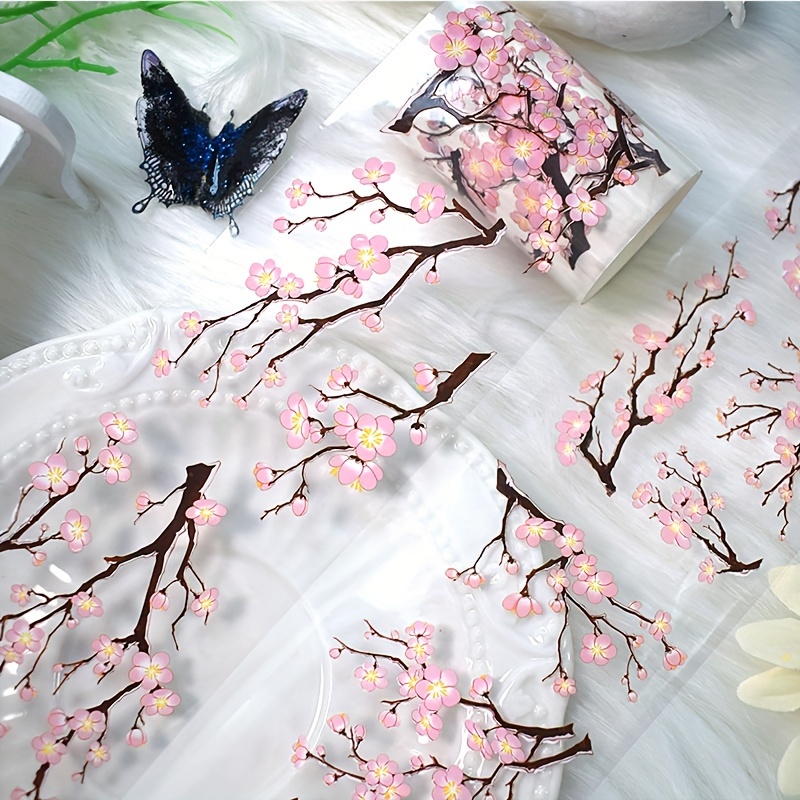 Image of 2m/roll Red Pink White Plum Pet Tape Vintage Flower Decorative Tape For Sticker Scrapbooking Journal Card Making Stationery