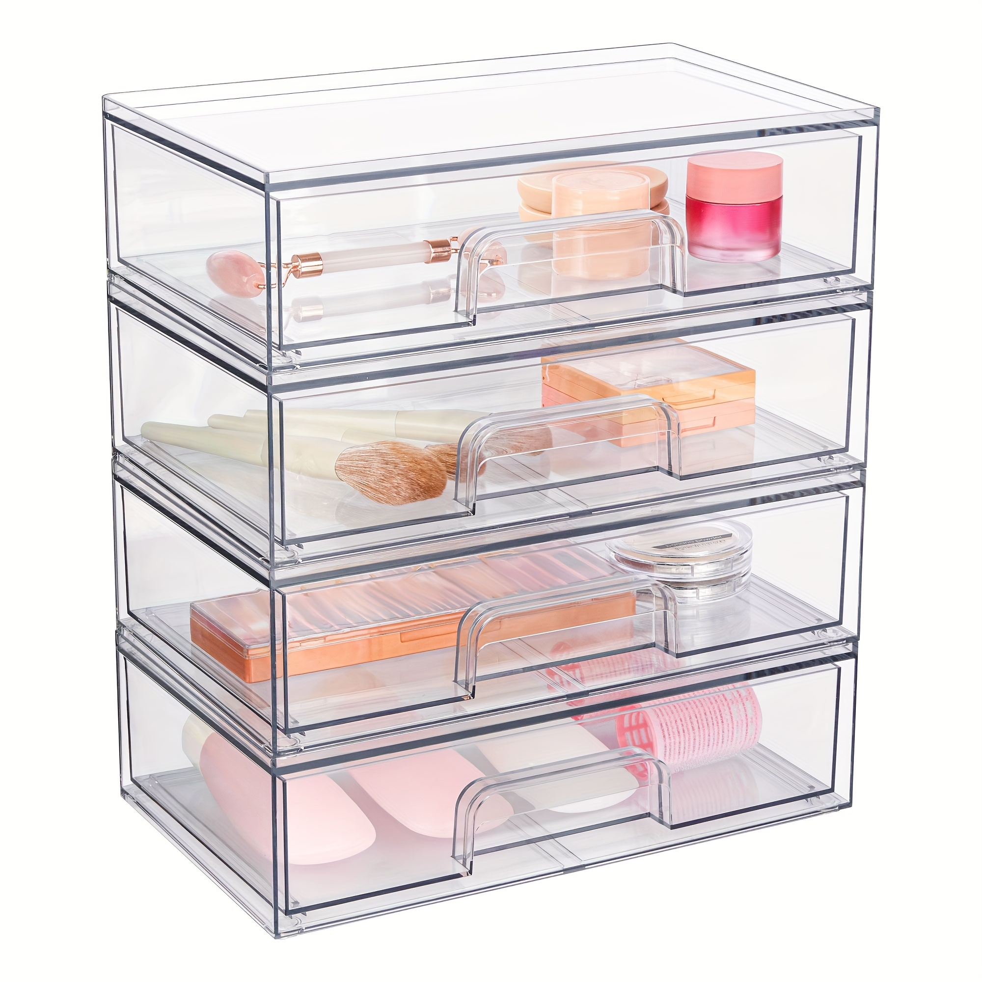 TEMU 12.1inch Weight Clear Stackable Storage Drawers, 4 Pack Acrylic Plastic Organizers Bins For Makeup Palettes, Cosmetics, And Beauty Supplies,