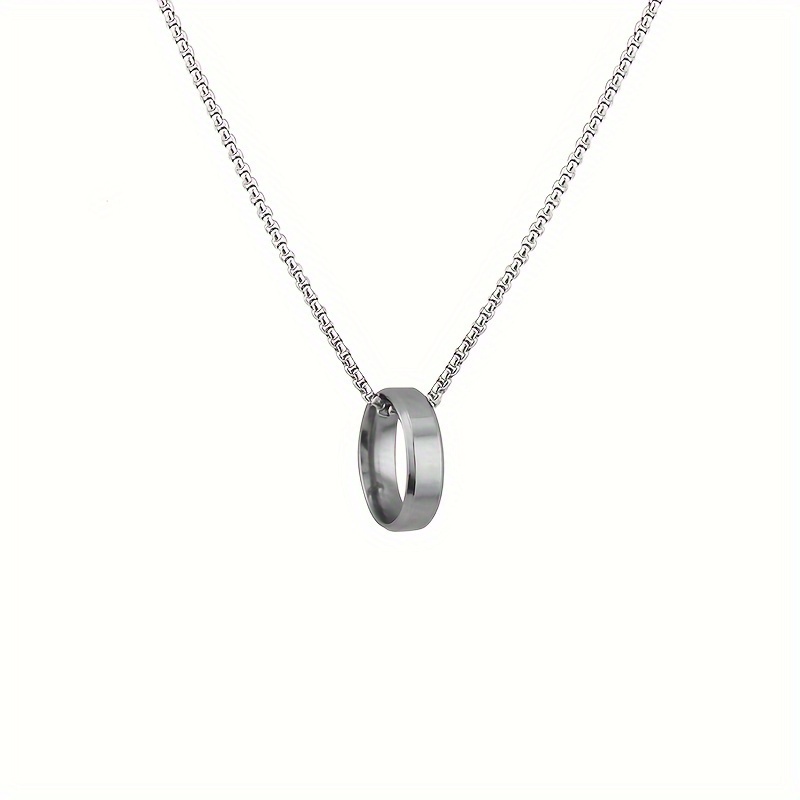Image of 1pc Titanium 201 Stainless Steel Ring & Pendant Necklace, Unisex Personality Couples' Sweater Chain, Hand Chain, Minimalist Accessories