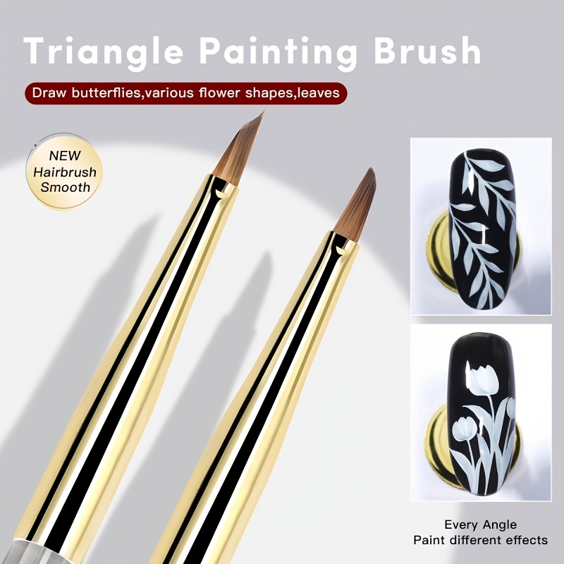 TEMU Professional Gel Nail Art Brush With Transparent Acrylic Handle & Nylon Bristles - Triangle Petal Suitable For Flower Leaf Gel Polish Painting,
