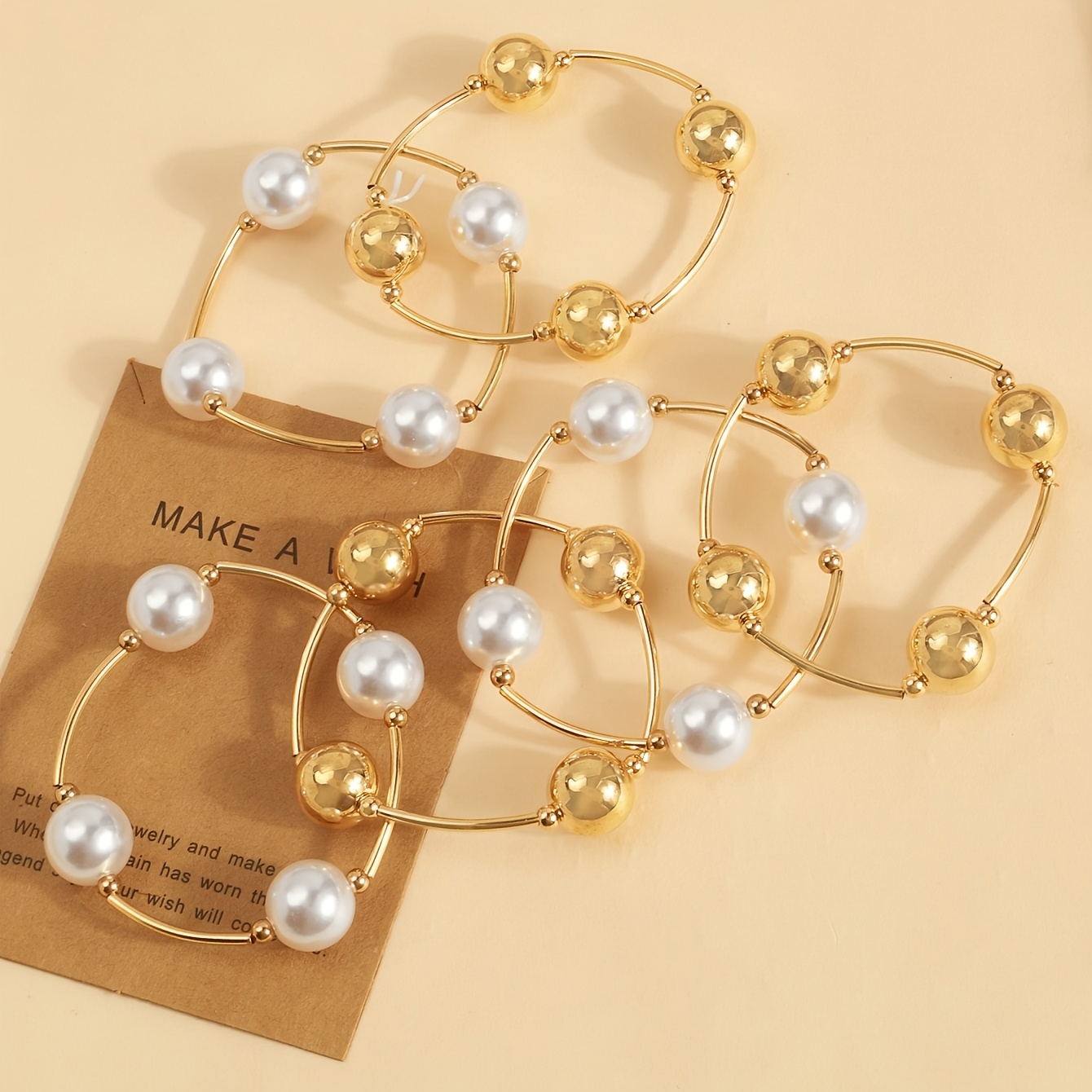 Stylish Multi-Piece Stackable ABS Stretch Cord Bracelets