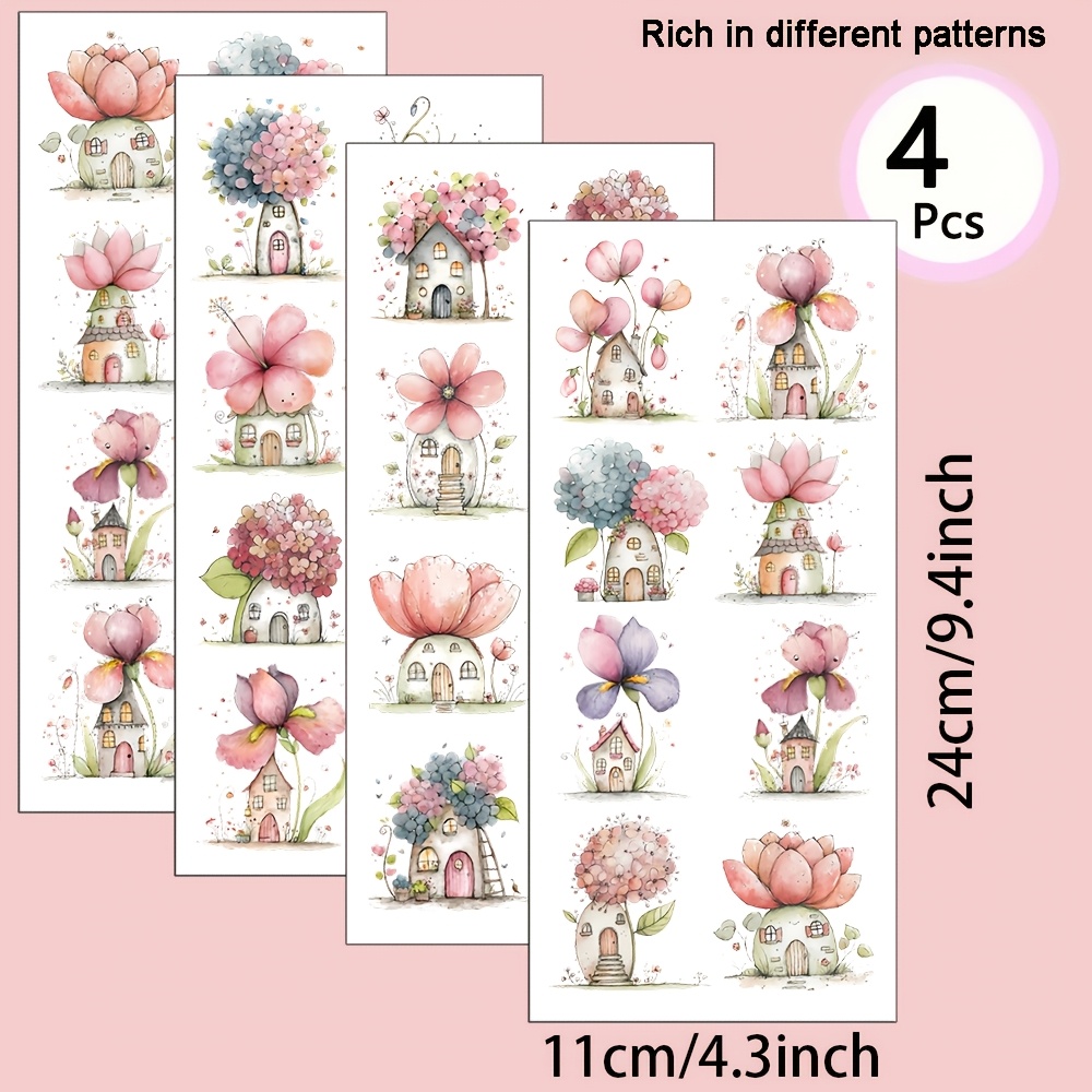 Image of 4pcs/set Watercolor Home Theme Uv Transfer - For Crafts, Mugs, Laptops & Water Bottles, Self-adhesive Plastic, Mug Decoration, Laptop, Holiday Decorations, Festive Designs, Highquality Prints, Durable