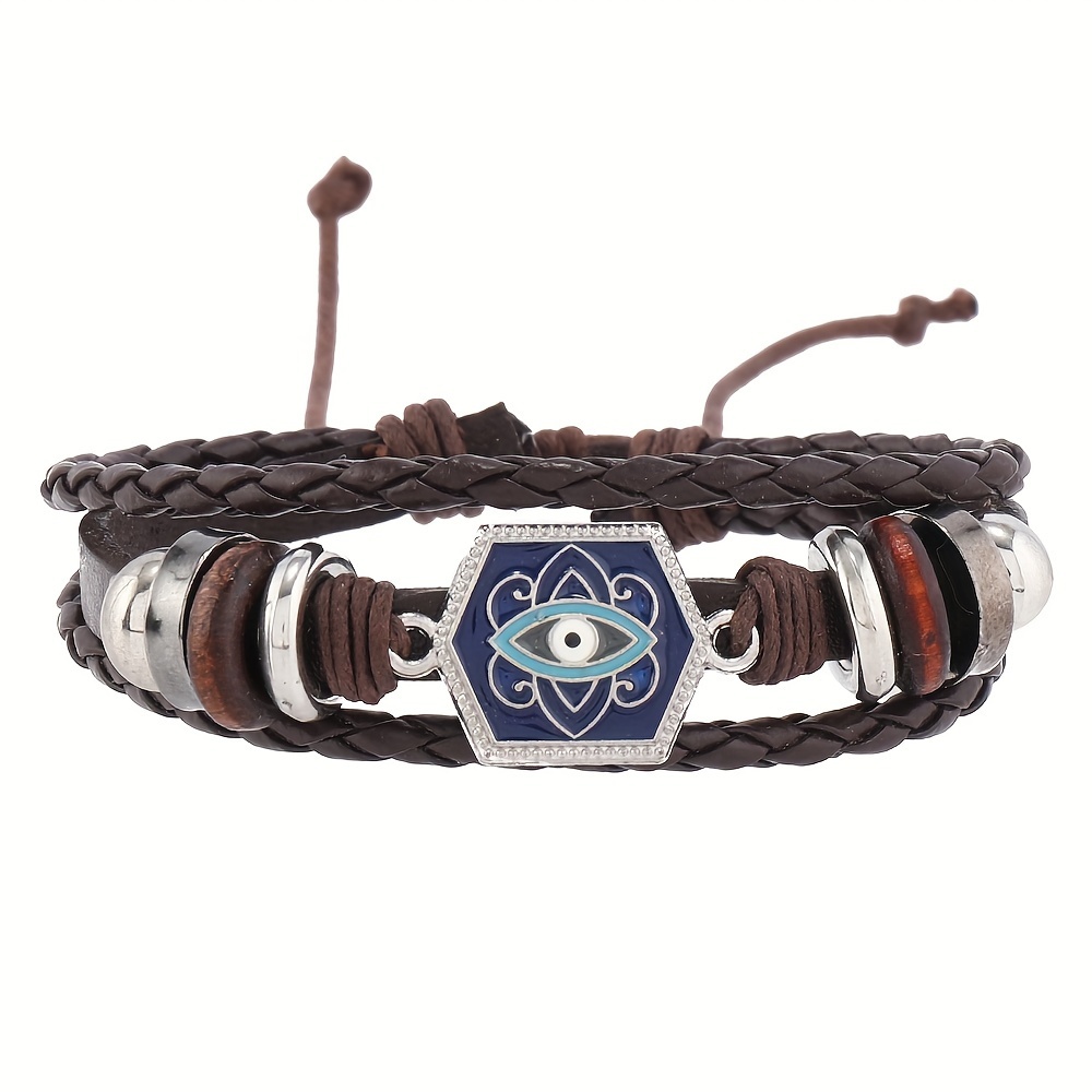 6pcs Retro PU Leather Beaded Bracelets Set for Men