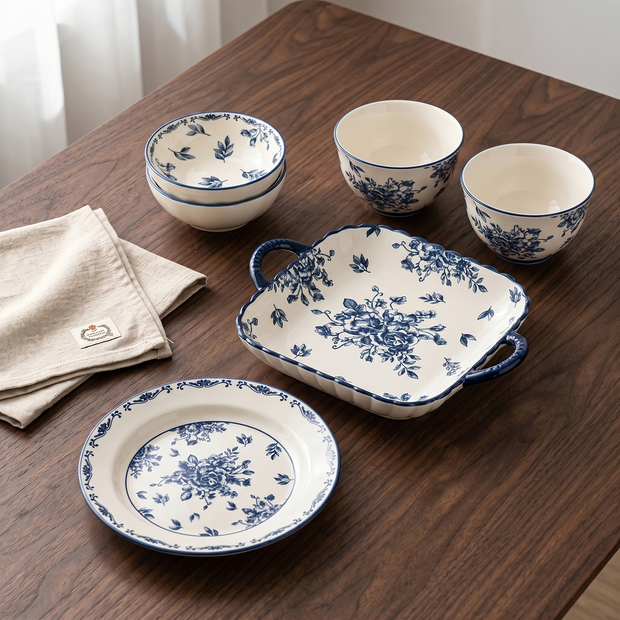 vintage keramik geschirr set blauem rosenmuster inklusive