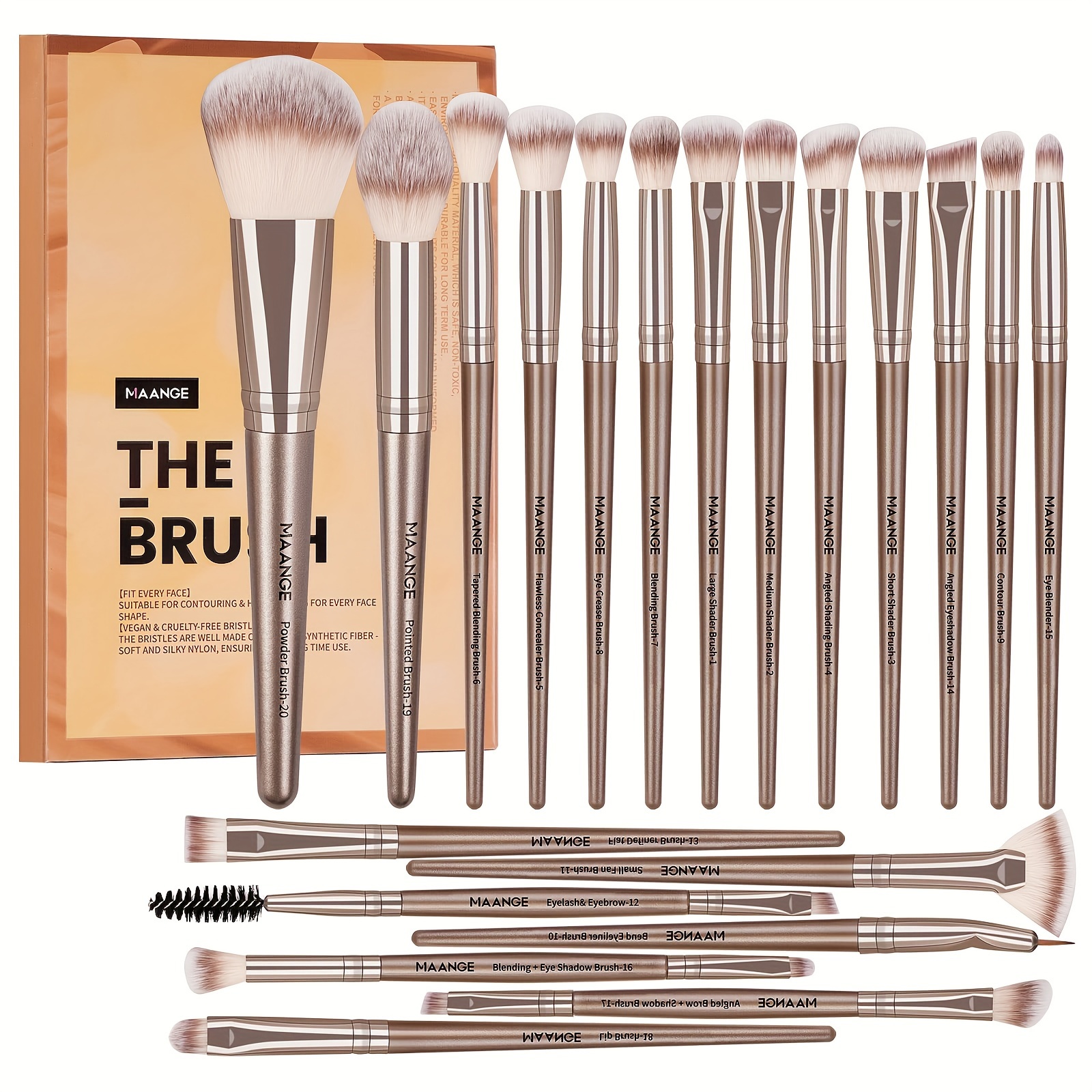 

20pcs Set, Bristle Brushes , Unscented, Abs Plastic , -size Foundation, Concealer, Blush, Kit Box For , For Christmas, Presents