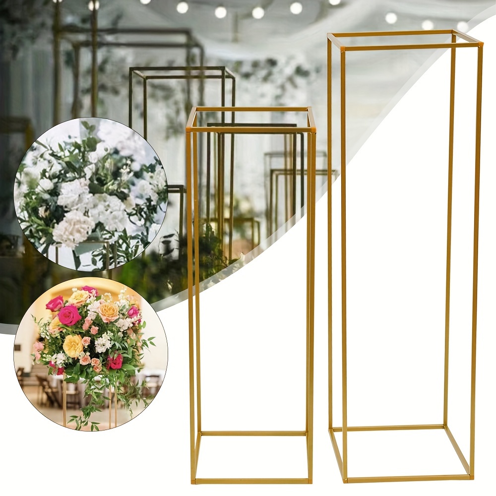 Colonna Portafiori In Metallo Dorato 100x20x20 Cm – Supporto A Pavimento Per Decorazioni Matrimonio, Feste, Eventi